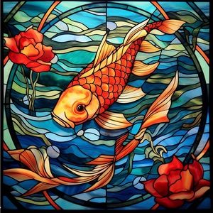 Stain Glass Coy Fish Diamond Painting - 50x50- round drill Diamond